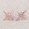 Detailed close-up of rose gold starburst stud earrings with brilliant zircon stones - Rose Gold