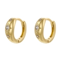 Layered gold hollow C-shaped ear cuffs with starburst zircons in bright 18K gold finish - VE1471 Starburst Ring / Gold