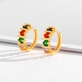 Gold plated hoop earrings with colorful round cut cubic zirconia stones and latch closure - Four-color Vertical Channel Huggies-EH021