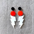 Retro acrylic lightning bolt drop earrings in neon black, red and white geometric design - White Lightning
