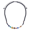 Solar system necklace with lava rocks and colorful natural stones on a black cord - Planet Necklace