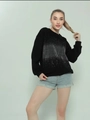 Street style μαύρο φούτερ με γεωμετρικό σχέδιο από ασημί στρας και στρογγυλή λαιμόκοψη - S / Μαύρο (Fleece)