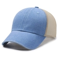 Hellblaue Baseballkappe aus gewaschenem Denim mit beigem Mesh und gebogenem Schirm - Verstellbar / Himmelblau