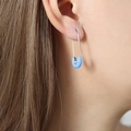 Safety pin earring in silver metal with light blue enamel drip oil finish for women - Blue/Silver