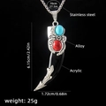 Men's wolf tooth necklace with black acrylic pendant and stainless steel chain - Wolf Tooth No.37 + 70cm Steel Chain