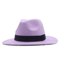 Classic purple wide brim felt fedora hat featuring a stylish black decorative band - M (56-58cm) / Lavender
