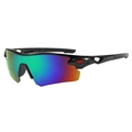 Cycling sunglasses with black frame and multi-color gradient mirrored lenses for sports - Black Frame Green Mirror