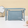 Morandi blauwe PU-lederen cosmetische tassenset met transparante PVC buitenzak - Schoudertasset / Blauw