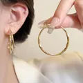 Detailed view of large gold hoop earrings with polished finish and secure pin closure - 5cm / Polished Hoop / Gold