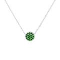 Silver stainless steel cable chain necklace with a round pendant pavé-set with green stones - May Green - Silver