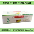 Bulk box of 1000 heart-shaped bamboo fruit picks for appetizers and snacks - Color Boxed Heart Style / 88mm/1000pcs