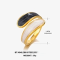 Verstellbarer 18K vergoldeter Edelstahlring mit schwarz-weißem Emaille-Detail - Größe 7 (1,8 cm verstellbar) / Gold Schwarz & Weiß Emaille Ring