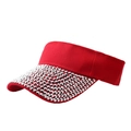 Chic red sun visor hat for women with dense silver rhinestone embellishments - Red + Silver Rhinestones