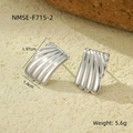 Macro detail of wave textured silver square stud earrings with size measurements - Silver (NMSE-F715-2)