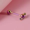 Rainbow stainless steel tongue piercing with unique large and small ball design - 1.6mm / Ball-Rainbow