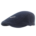 Dark blue cotton flat cap with sports metal buckle and adjustable back strap - One Size(Adjustable) / Navy Blue