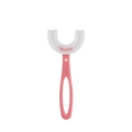 Pink U-shaped kids manual toothbrush with soft silicone bristles and oval handle - Pink Handle Style (6-12 Years Old) Boxed