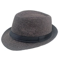 Classic men's jazz hat with dark coffee woven texture and black satin decorative ribbon - M (56-58cm) / Khaki