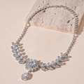 Silver leaf necklace with marquise zircons and a pear-shaped water drop pendant - Silver Zircon Wheat Teardrop Necklace