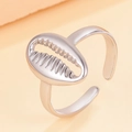 Adjustable silver stainless steel open ring featuring a 3D ocean shell design - J03613 / Silver