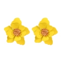 Fashionable matte yellow multi-layer flower stud earrings for women with petal design - Yellow (1158)