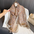 Elegant brown paisley chiffon scarf with beige borders on a white knitted sweater - Retro Brown Paisley