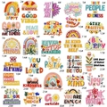 Set of 32 colorful embroidered patches with rainbow, floral, and positive quote patterns - Inspirational Quote Patches Set (32Pcs)