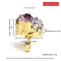 Anillo de amatista natural irregular con banda dorada texturizada y medidas - Abierto Ajustable / Clúster de Amatista Natural de Uruguay Dorado