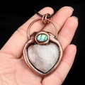 Vintage heart pendant with tiger eye and abalone shell inlay on a black cord - White Crystal