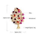 Detail view of colorful rhinestone tree brooch with dimensions of 6cm by 4cm - Multicolor Rhinestone Tree (HC0647)