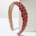 Baroque padded headband with sparkling red crystals on minimalist white pedestals - Red