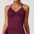 Débardeur de yoga dos nu prune sans couture avec col en V et détails froncés sport - XL / Bordeaux
