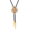 Golden crown bolo tie with green turquoise agate stone and black braided leather rope - 19 (Gold with Red Green Stone)