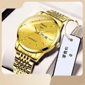 Luxury gold automatic business watch with stainless steel strap and day-date display - All Gold Steel Case and Dial