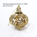 Golden Christmas pendant LF-7050G with hollow leaf texture and bell shape, size 9.5x6.5cm - Gold Hollow Bell Lantern (LF-7050G)