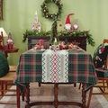 Christmas table runner with red and green plaid patterns for festive holiday dining decor - Multi Green Plaid With Red Green Waves / 90x90cm