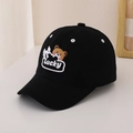 Detail of black cotton baseball cap featuring bear embroidery and Lucky lettering - 48-52cm (2-6 Years) / Black