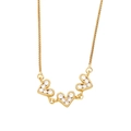 Golden necklace with three linked heart pendants pavé-set with clear cubic zirconia - White