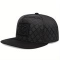 Berretto snapback nero stile vintage con trama monogramma e toppa quadrata ricamata - Regolabile / Stile Toppa AC con Texture a Rilievo a Rombi Tutto Nero / Nero