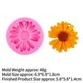 Pink daisy flower silicone mold with yellow resin finished piece and size dimensions - Style 3 With Hole Small (15-918) / Pink