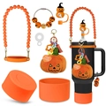 Halloween Stanley cup accessories set with orange silicone boot, straw cover and pumpkin charm - Halloween Orange Pumpkin Set