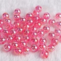 Pink acrylic round beads with iridescent AB finish for DIY jewelry making on white fur - Transparent Dark Pink AB