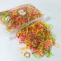 Colorful elastic hair bands for girls in a clear pouch with daisy pattern - Fluorescent