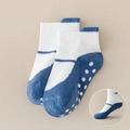 Blue and white mesh baby floor socks with anti-slip silicone dots and pull tabs - Non-slip Solid Color Shoe-socks / Blue / 8 Months-2 Years XS (Foot Length 9-12cm)