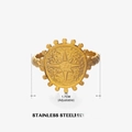 Anillo ajustable de acero inoxidable chapado en oro 18K con moneda de estrella de ocho puntas - Borde de Cuentas de Estrella de Ocho Puntas Dorado (ZN507)
