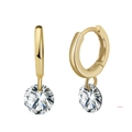 S925 sterling silver gold hoop earrings with sparkling round cubic zirconia drop charm - Gold Round Charm Huggie (APE82-G)