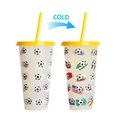 Gobelet à paille 710ml changeant de couleur avec couvercle jaune et motif foot - 701-800ml / Couvercle Jaune