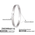 Bracelet jonc en acier inoxydable argenté avec zircon 5A et fermoir à charnière élégant - Style avec Un Seul Zirconium Rond Argenté (Z483)