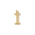 Macro shot of 18k gold plated letter I pendant with a twisted rope metal texture - Letter I