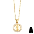 Golden necklace featuring a hollow round Virgin Mary pendant with sparkling pavé zircons - Round Style (A)
